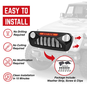 AMERICAN MODIFIED Demon Grille with Red Lights for 18-21 Jeep Wrangler/Gladiator