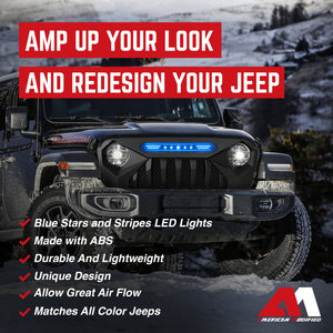 AMERICAN MODIFIED Demon Grille w/ Blue Lights for 18-21 Jeep Wrangler/Gladiator