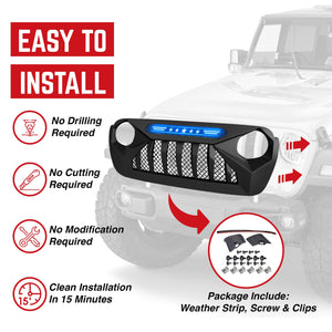 AMERICAN MODIFIED Demon Grille w/ Blue Lights for 18-21 Jeep Wrangler/Gladiator