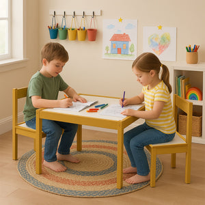 PJ Wood 3 Piece Table and Chairs Set with Natural Finish and Dry Erase Surface