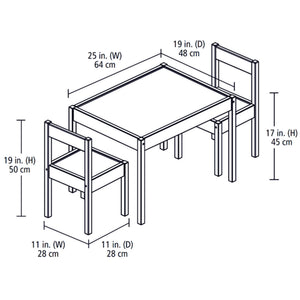 PJ Wood 3 Piece Table and Chairs Set with Natural Finish and Dry Erase Surface