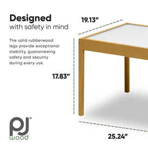 PJ Wood 3 Piece Table and Chairs Set with Natural Finish and Dry Erase Surface