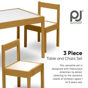 PJ Wood 3 Piece Table and Chairs Set with Natural Finish and Dry Erase Surface