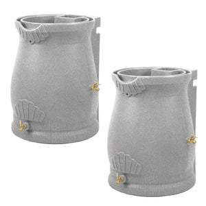 Good Ideas Rain Wizard 50 Gallon Plastic Rain Barrel Urn, Light Granite (2 Pack)