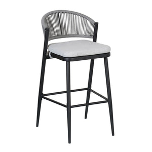 Outdoor Bar Height Metal Frame Counter Stools with Scallop-Shaped Backrest & Water-Resistant Cushions