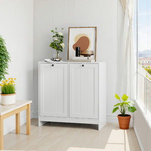 Tilted Laundry Hamper With Removable Basket, Hidden Storage Cabinet, Home Organizer For Bathroom - White