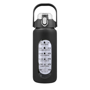 34Oz Glass Water Bottle Sports Water Bottle Motivational Water Bottle Water Intake Tracker Bottle with Straw Time Marker Silicone Sleeve Handle for Gy