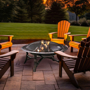 Four Seasons Courtyard 35 Inch Round Wood Burning Fire Bowl w/ Fire Grate, Black - TRAPSKI