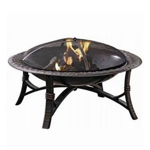 Four Seasons Courtyard 35 Inch Round Wood Burning Fire Bowl w/ Fire Grate, Black - TRAPSKI