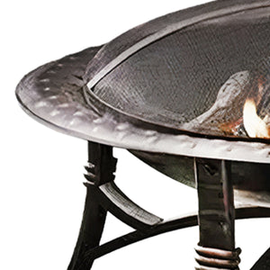 Four Seasons Courtyard 35 Inch Round Wood Burning Fire Bowl w/ Fire Grate, Black - TRAPSKI
