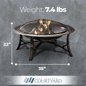 Four Seasons Courtyard 35 Inch Round Wood Burning Fire Bowl w/ Fire Grate, Black - TRAPSKI