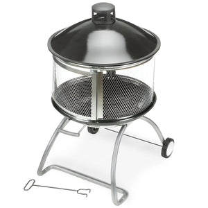 Four Seasons Courtyard Portable Fire Pit, 28" Outdoor Fireplace w/ Sliding Door