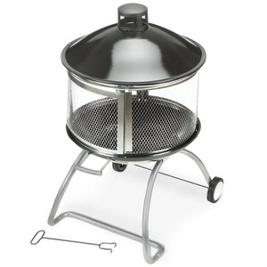 Four Seasons Courtyard Portable Fire Pit, 28" Outdoor Fireplace w/ Sliding Door