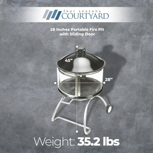 Four Seasons Courtyard Portable Fire Pit, 28" Outdoor Fireplace w/ Sliding Door