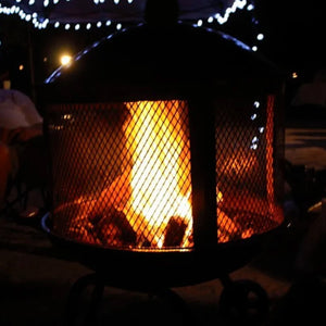 Four Seasons Courtyard Portable Fire Pit, 28" Outdoor Fireplace w/ Sliding Door