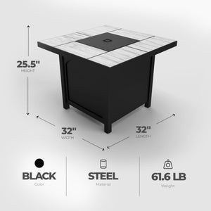 Four Seasons Courtyard 50,000 BTU 32 Inch Square Tile Tabletop Gas Fire Pit