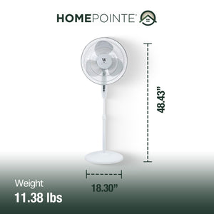 HomePointe Westpointe 16 Inch Stand Fan w/3 Speed Settings for Home and Office