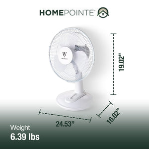 HomePointe Westpointe 12 Inch Table Fan w/ 3 Speed Settings for Home and Office