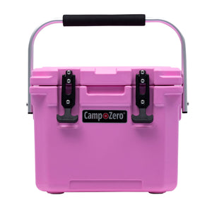 CAMP-ZERO 10 Liter 10.6 Quart Lidded Cooler with 2 Molded In Cup Holders, Pink