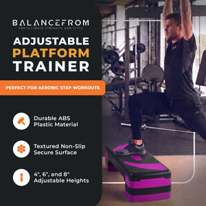 BalanceFrom Fitness Adjustable Workout Aerobic Step Platform Trainer w/ Raisers