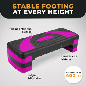 BalanceFrom Fitness Adjustable Workout Aerobic Step Platform Trainer w/ Raisers