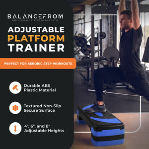 BalanceFrom Fitness Adjustable Workout Aerobic Step Platform Trainer w/ Raisers