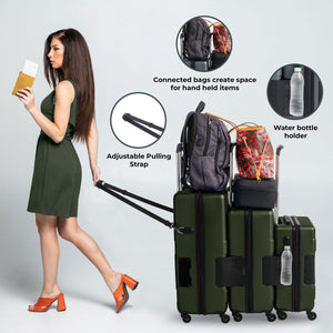 TACH V3.1 3 Piece Set Connectable Hard Shell Spinner Suitcase Luggage Set, Green