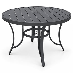 Four Seasons Courtyard Palermo Slat Top Dining Table with Umbrella Hole, Gray