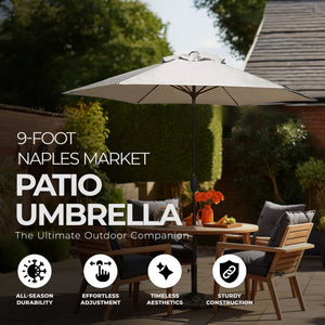 Four Seasons Courtyard 9 Foot Naples Market Patio Umbrella, Natural Fabric Color - TRAPSKI