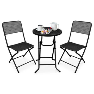 Four Seasons Courtyard Padova Foldable 3 Piece Steel Bistro Dining Set, Black