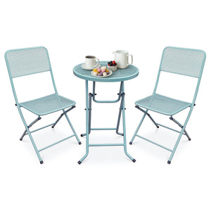 Four Seasons Courtyard Padova Foldable 3 Piece Steel Bistro Dining Set, Blue