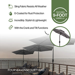 four seasons courtyard patio umbrella Campton Hills Market Umbrella, Round, Sling Fabric, Gray & Brown, 9 Ft