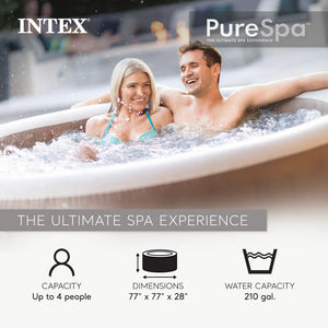 Intex PureSpa 4 Person Bubble Massage Inflatable Hot Tub Spa Set, Sahara Tan
