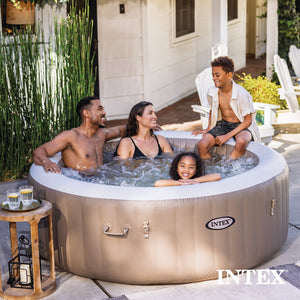 Intex PureSpa 4 Person Bubble Massage Inflatable Hot Tub Spa Set, Sahara Tan