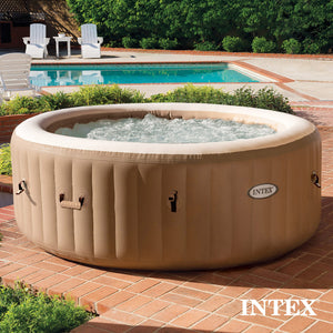 Intex PureSpa 4 Person Bubble Massage Inflatable Hot Tub Spa Set, Sahara Tan