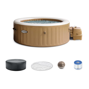 Intex PureSpa 4 Person Bubble Massage Inflatable Hot Tub Spa Set, Sahara Tan