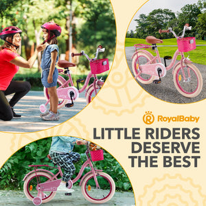 RoyalBaby Amigo Fox Kids Lightweight Bike w/ Training Wheels and Kickstand, Pink