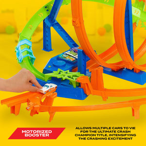 Hot Wheels Track Set with 5 Crash Zones, Motorized Booster, 1 Car, and 2 Loops - TRAPSKI