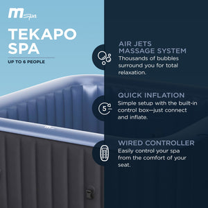 MSpa Square Inflatable 4 to 6 Person Bubble Spa w/Energy Efficient Cover, Tekapo