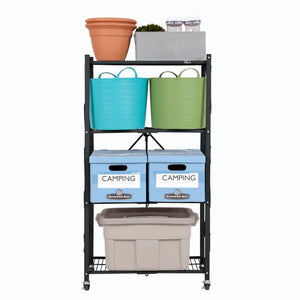 Origami 4 Tier Folding Shelf Garage Shelves Heavy Duty with Wheels