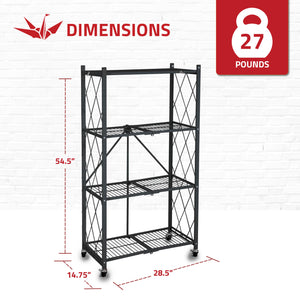 Origami 4 Tier Folding Shelf Garage Shelves Heavy Duty Shelving with Wheels