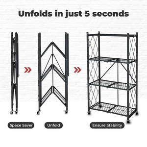 Origami 4 Tier Folding Shelf Garage Shelves Heavy Duty with Wheels