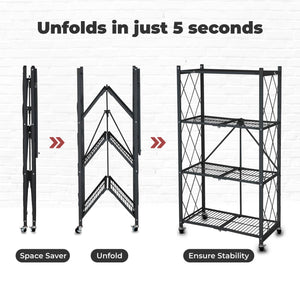 Origami 4 Tier Folding Shelf Garage Shelves Heavy Duty Shelving with Wheels