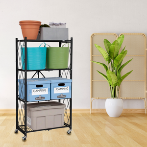 Origami 4 Tier Folding Shelf Garage Shelves Heavy Duty with Wheels