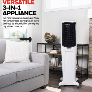 Honeywell Portable Evaporative Tower Cooler with Fan, Humidifier & Remote, White