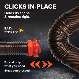 Camco RhinoFLEX 20’ RV Sewer Hose Kit w/ Removable 4 in 1 Adapter, Black/Orange