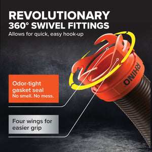 Camco RhinoFLEX 20’ RV Sewer Hose Kit w/ Removable 4 in 1 Adapter, Black/Orange