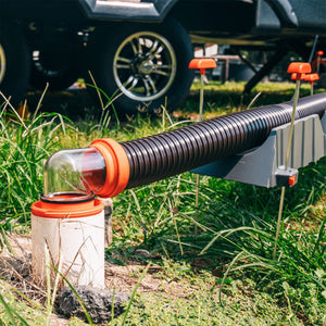 Camco RhinoFLEX 20’ RV Sewer Hose Kit w/ Removable 4 in 1 Adapter, Black/Orange