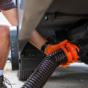 Camco RhinoFLEX 20’ RV Sewer Hose Kit w/ Removable 4 in 1 Adapter, Black/Orange