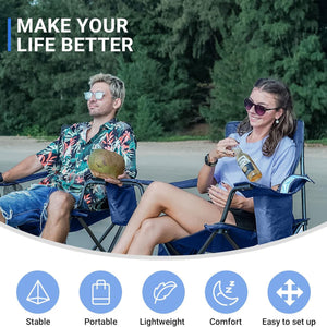 KingCamp Padded Oversized Folding Chair with Cupholder, Cooler, and Pocket, Blue